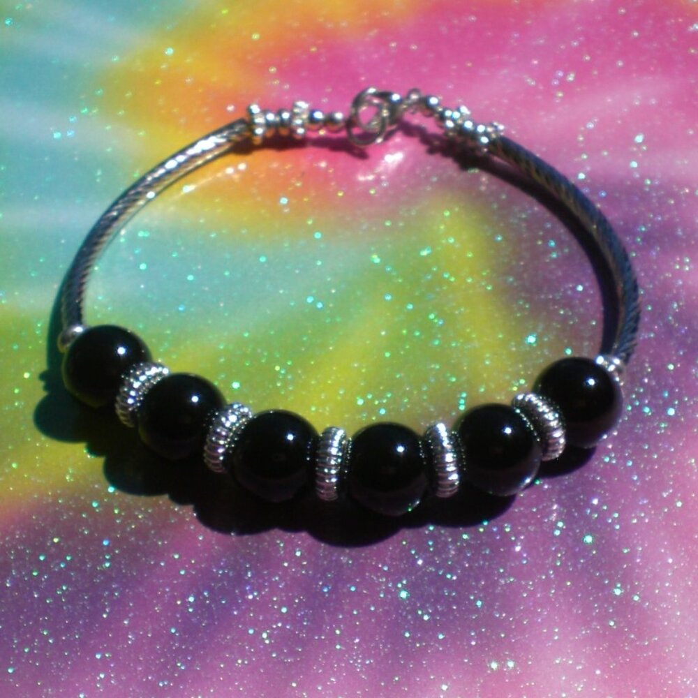 Black Agate Gemstone Beaded Bracelet